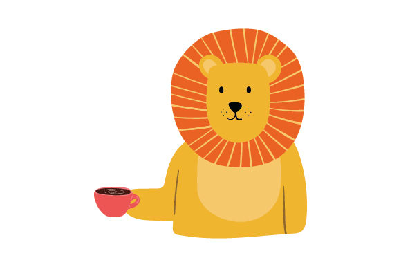Lion Holding a Coffee Cup